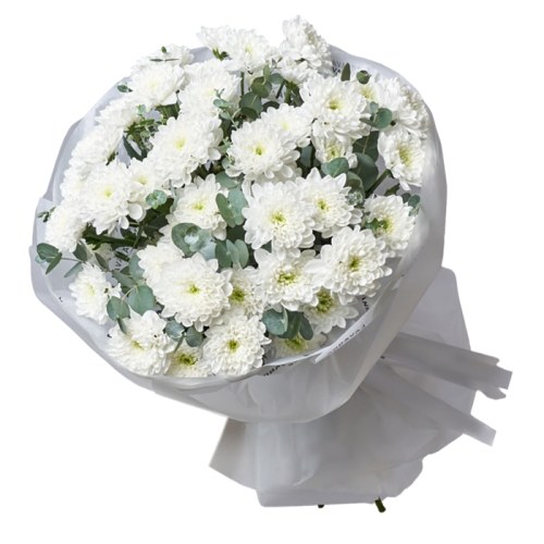 Букет белых хризантем "Белоснежка"